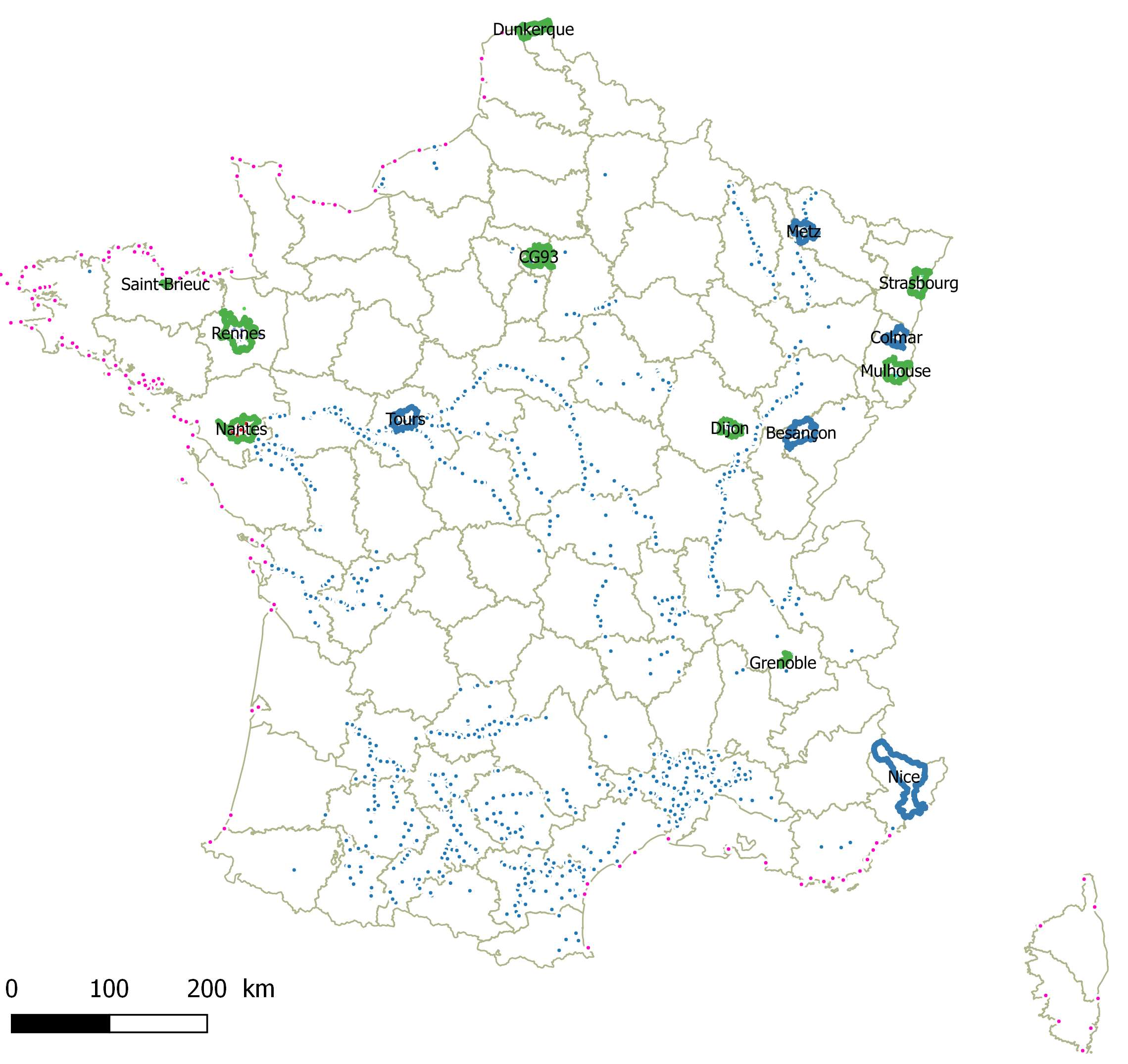 carte de France des réseaux partenaires